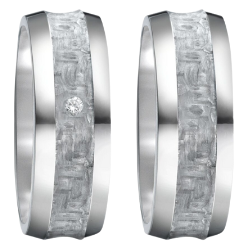 Titanium wedding rings with bright concave carbon strips Kammerflimmern
